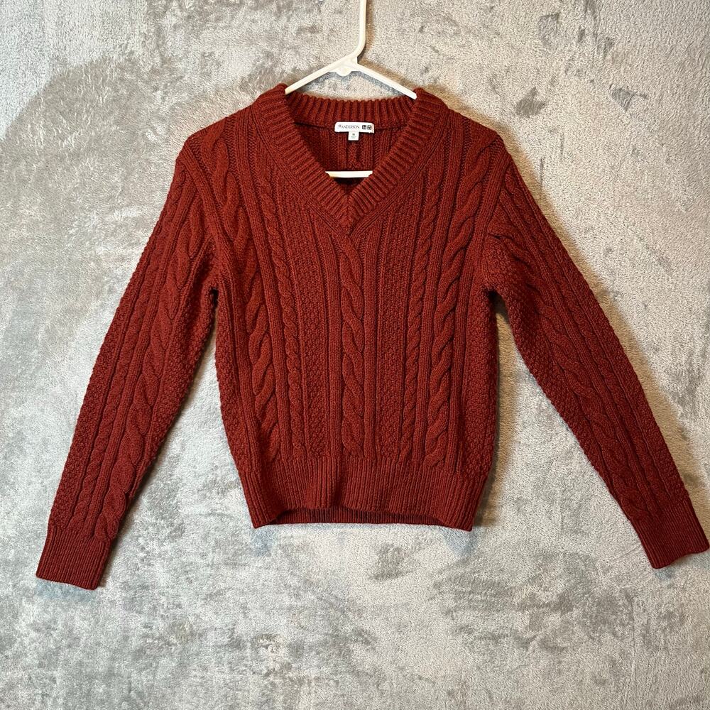 JW Anderson X uniqlo Cable Knit V Neck Sweater‎ Size XS Wool Blend Orange